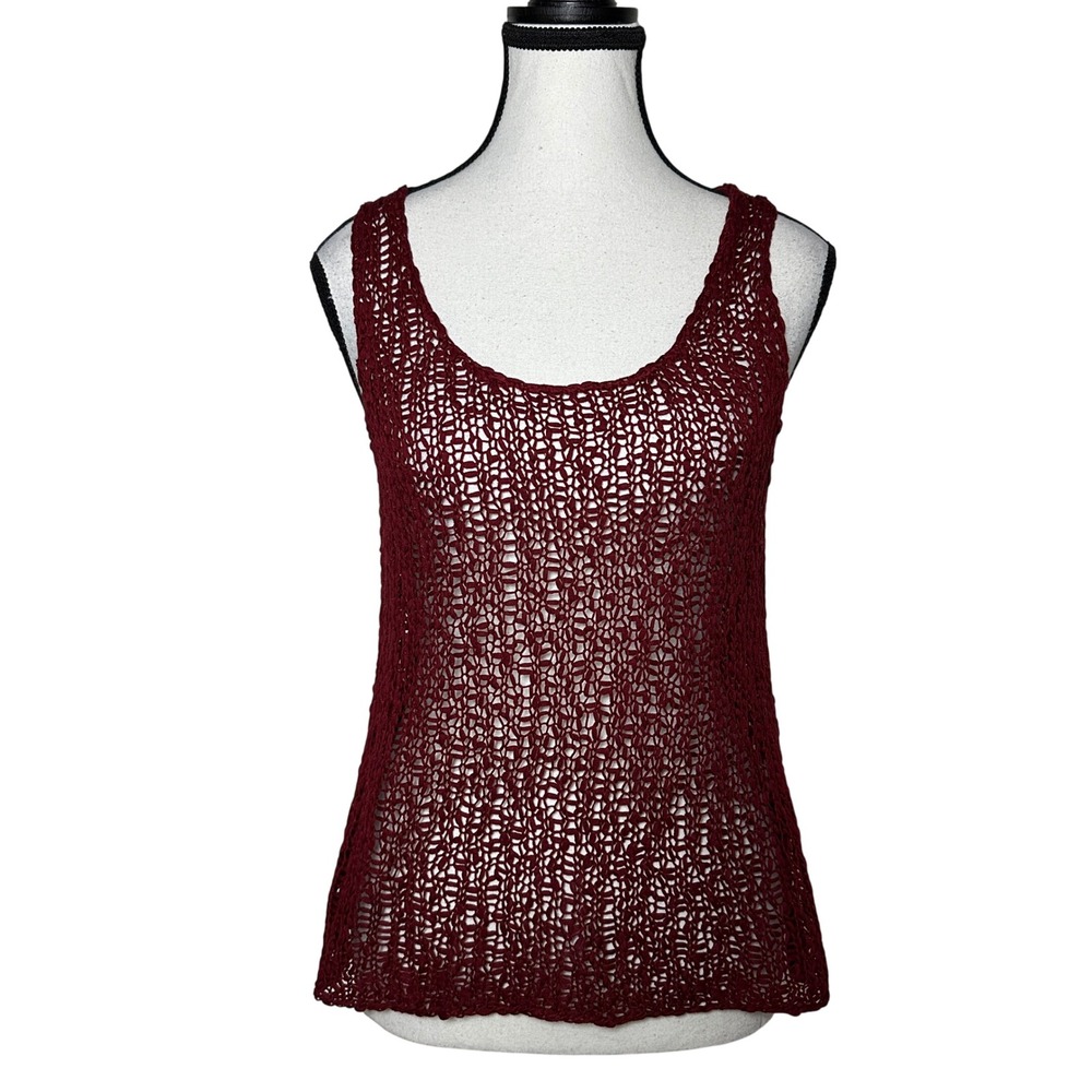 EILEEN FISHER Open Weave Mesh Knit Tank Top Lagenlook Boho Coastal Quite Luxury - Picture 2 of 9